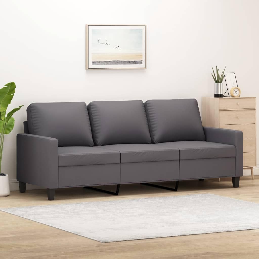 Divano a 3 posti, in ecopelle, grigio, 180 cm, con vano portaoggetti e braccioli, design moderno, divano imbottito durevole, per soggiorno, camera degli ospiti, lounge