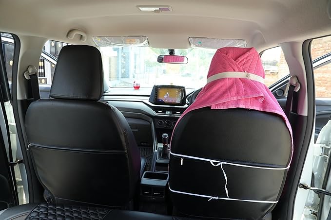 Image of Car Seat Cover, Towel Fabric, Elastic Fitting, Front Seat, Universal Fit for All Models, Pack of 2 (Pink)