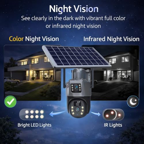 Image of JB Supar Dual Lens Solar Powered PTZ Outdoor CCTV Camera | 360 View | Color Night Vision | Motion Detection | Two Way Audio | 4G SIM-Based Camera with Mobile App V380 Pro (New Dual Lens Solar)