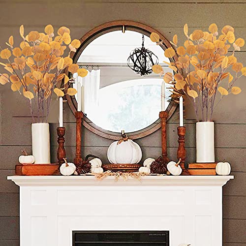 Tepaler 4Pcs Artificial Eucalyptus Leaves Stems 33.8‘’ Eucalyptus Branches Orange Fake Fall Flowers Decor Eucalyptus Plant For Home Fireplace Farmhouse Party Wedding Table Bathroom Autumn Décor #TOP4