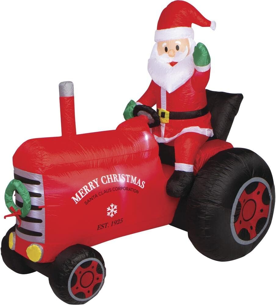 6 Foot Lighted Santa Claus on Red Tractor Inflatable Decoration Pre Lit Display Outdoor Christmas Yard Decoration Garden Yard Art Holiday Winter Display