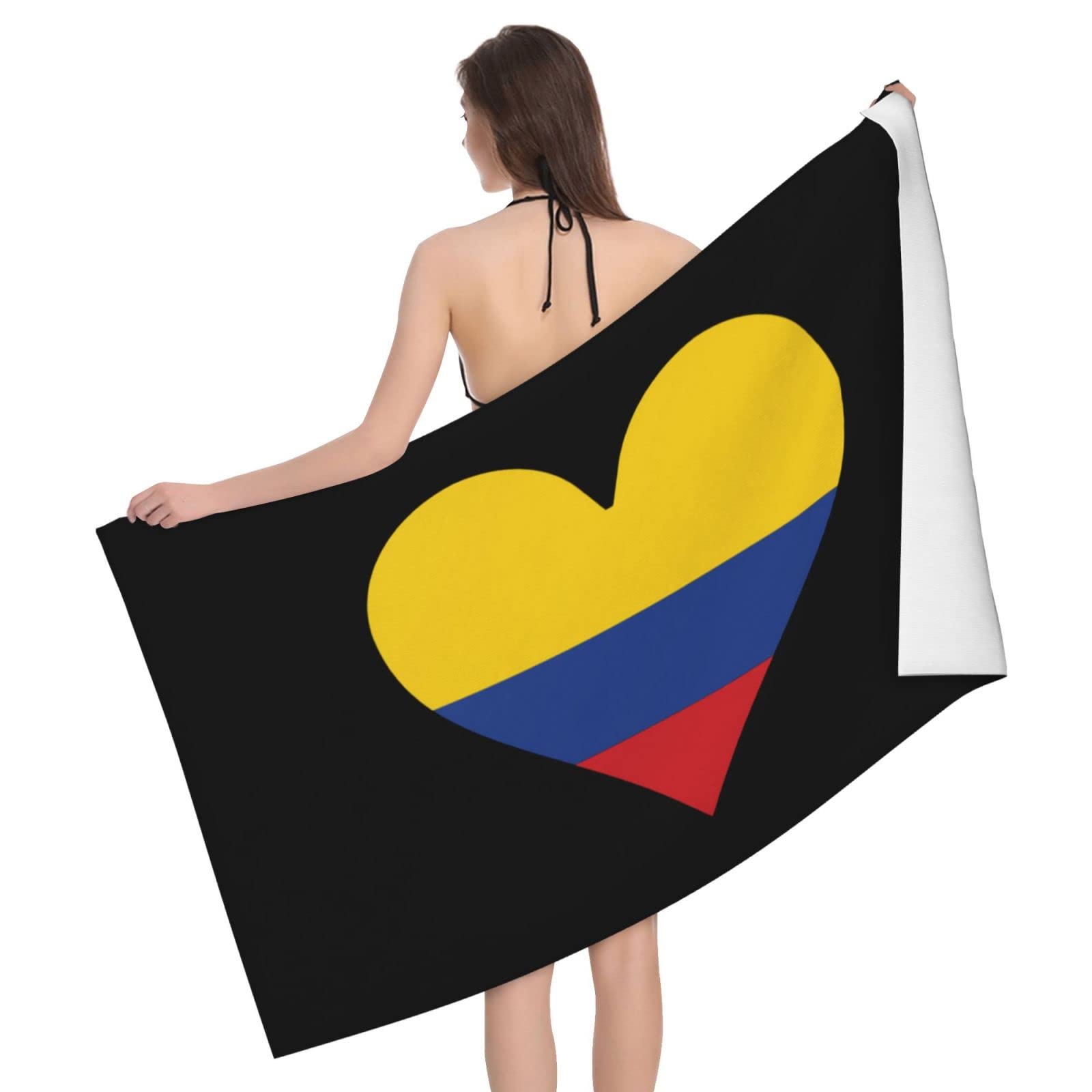 Lsjuee Flag of Colombia Heart Beach Towel Absorb Water Quick Dry Bath Towel, for Beach, Swimming Pool, Camping