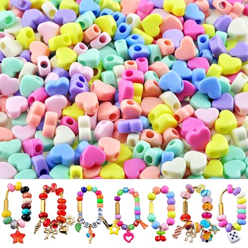 Large Hole Beads Carabiner Bag Charm Beads 200pcs Heart Jumbo Hair Bead Acrylic Big Hole 5mm Macrame Chunky Bead with Large Holes for Keychain Bag Charm