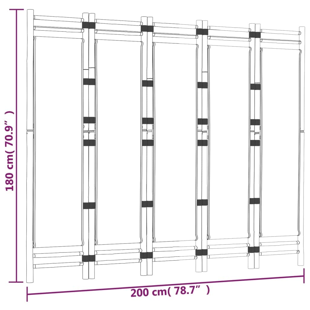 vidaXL Cloison de séparation Pliante 5 Panneaux 200 cm Bambou et Toile