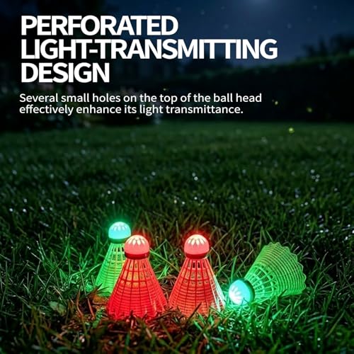 Image of Glow in The Dark Badminton Birdies,LED Badminton Shuttlecocks for Family Backyards Practice,4 /5 /6 PCS Nylon /Goose Feather Long Lasting Light Up Birdie Balls Set for Indoor Outdoor Sports