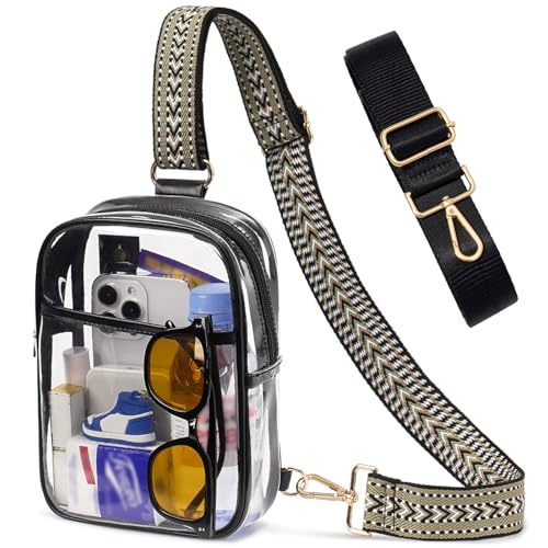 Image of 3 Pockets Clear Bag for Stadium Events with 2 Long Straps Sling Backpack Fanny Pack Concert Crossbody Purses for Women