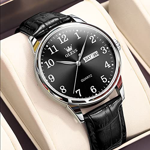 Image of OLEVS Watch Men Mens Watches Watches for Men Leather Band Classic Brown Leather Watch Men, Analog Watch Men, Black Mens Leather Watch, Dress Waterproof Large Face Mens Watch,Relojes para Hombres Watch