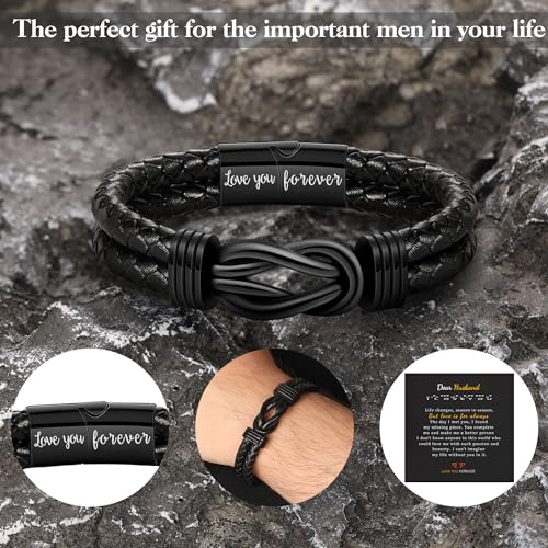 Gifts for Men Leather Bracelet Brown Braided Forever I Love You Gifts for Him Infinity Cuff Bracelets Birthday Gifts for Boyfriend Son Grandson Husband Dad Mens Fathers Day Gift