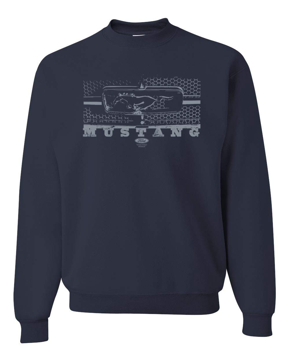 Wild BobbyVintage Ford Mustang Silver Honeycomb Grill Distressed Cars and Trucks Unisex Crewneck Graphic Sweatshirt