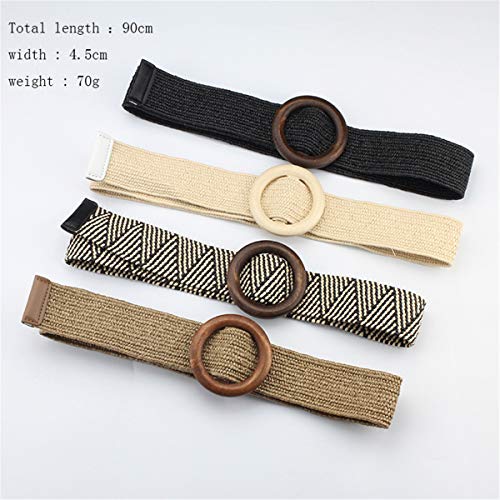 Andongnywell Women Woven Belt Round Wooden Buckle Braided Belts PP Straw Summer Elastic Stretch Dress Belt2