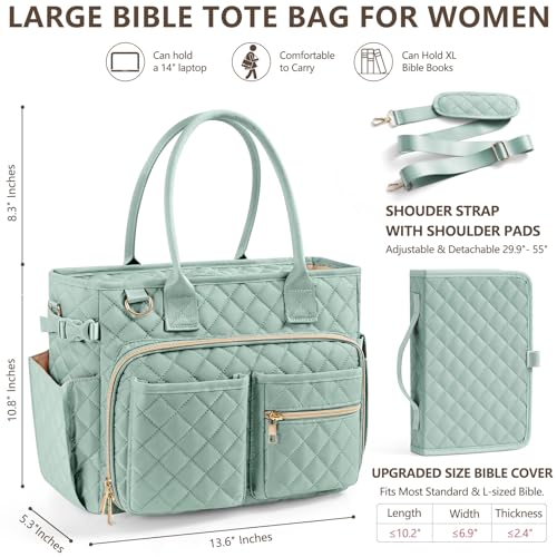 Image of Large Bible Bag with Bible Cover Case for Women, Quilted Church Tote Bag Carrying Case w /Shoulder Strap, Bible Study Supplies Journaling Kit Accessories, Christian Gift for Women Mom Friends Teacher