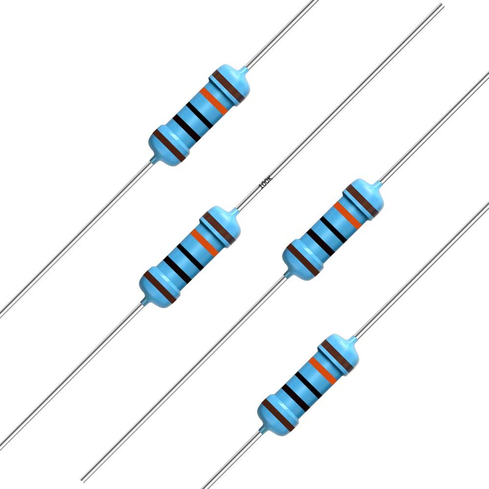 100pcs 100K ohm Resistor 1/2w (0.5Watt) ±1% Tolerance Metal Film Fixed Resistor, Multiple Values of Resistance Optional(100K ohm, 100K R, 100K Ω)
