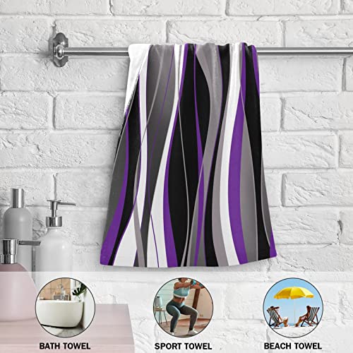Shustary 2 Pack Black And White Hand Towels For Bathroom,Microfiber Soft Absorbent Grey And Purple Striped Kitchen Dish Towels Modern Abstract Art Decorative Bath Hand Towel For Face,Gym,Spa 14"X28" #TOP5