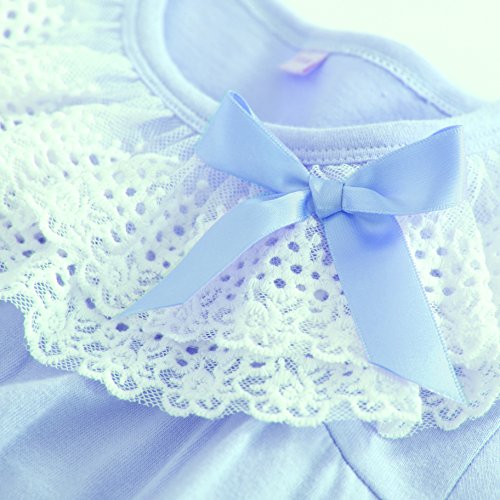 Summer Girl's Lace Nightgowns Sleep Dress 100% Cotton Sleepwear for Girl (Blue(Short Sleeve), 14)3