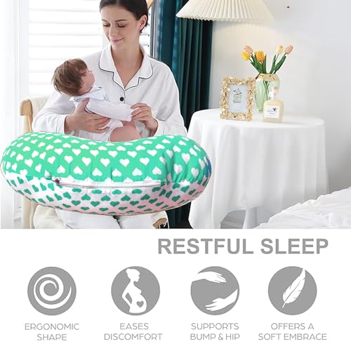Image of VParents Feeding Pillow, Breast Feeding Pillows Vacuum Packed Cotton Nursing Pillow and Positioner, Breastfeeding, Bottle Feeding, Baby Support Rosy (Green) 110487