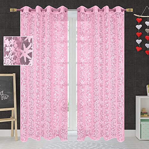 Image of Aroma Brand Tissue Transparent Fancy Sheer Polyester Curtains for Door- Pack of 1 (Door - 7 Feet, Baby Pink - Star)