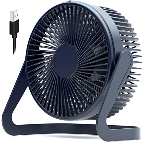 Small Fan 6” USB Desk Fan 2 Speeds Strong Airflow Quiet Operation Cradle Floor Fan 360° Rotate Portable Personal Table Fan for Home,office, Bedroom (Dark Blue,31inch Cord)
