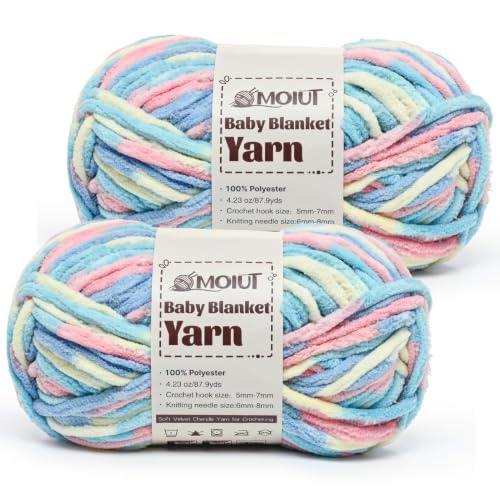 Image of Fluffy Chunky Yarn for Crocheting, Chenille Crochet Yarn 6 Super Bulky, 2 Pack of 87.9 yds /4.23 oz Baby Blanket Yarn, Soft Velvet Yarns for Knitting Amigurumi&DIY Crafts /Hats /Socks(2 Candyfloss)