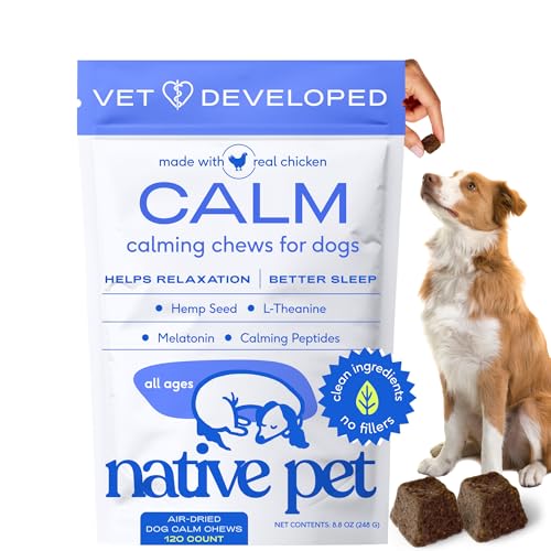 Native Pet Calming Chews for Dogs - Melatonin for Dogs Anxiety Relief - Grain Free All Natural Hemp Calming Treats & L-Theanine Helps Manage Stress & Separation Anxiety - Puppy Sleep Aid - 120 Chews