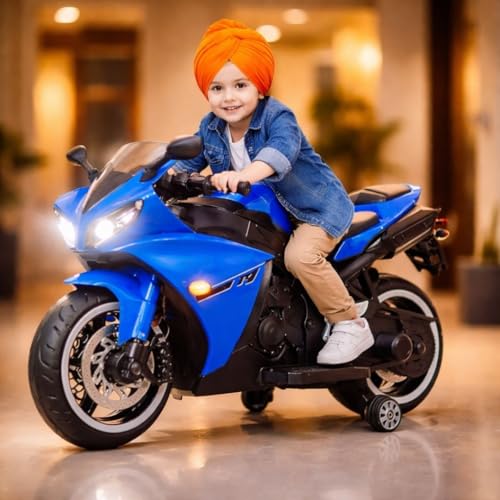 Image of LITTLE PUP 12V Battery Operated Ride on Bike for Kids of Age 2 to 8 Years- Electric Rechargeable Kids Bike with Hand Race, Music,Led Lights (Blue)