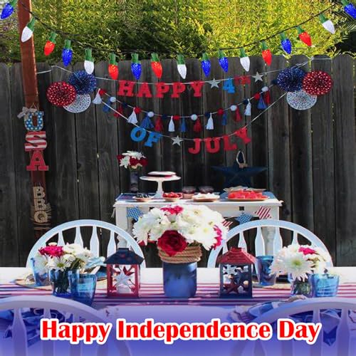 L Lampop SL-50L-STRAWBERRY-MC 4Th Of July Decorations C7 Bulb Solar String Lights Outdoor Waterproof 50 Led Red White Blue Solar Lights For Independence Day President Memorial Day Christmas Party Patriotic Decorations thumb #6