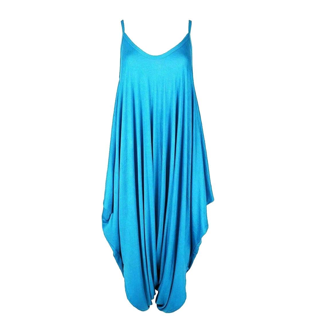 Real Life Fashion Ltd Women's Turquoise Sleeveless V Neck Hareem Jumpsui#( Plain Sleeveless V Neck Romper Jumpsuit#Uk 12-14#)