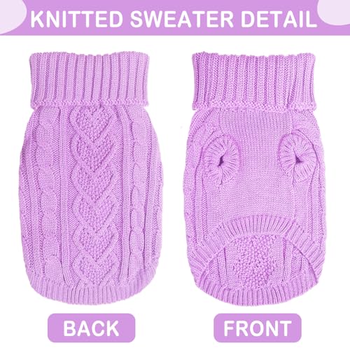 Image of Dog Sweaters for Small Dogs Fall Small Dog Sweater Winter Dog Clothes Turtleneck Knitted Cute Doggy Pullover Knitwear Warm Doggie Coat Puppy Cat Sweater Female (Purple,Medium)