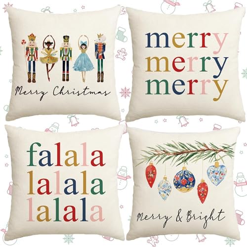 Jiahuade Fundas Cojines Navidad,4 Pcs Fundas Cojines Navidad,Funda de Almohada Navideñas,Funda de Cojines Navideños,Fundas de Cojín Navideñas,para Sofá,Dormitorio,Decoración Hogar (50X50cm)