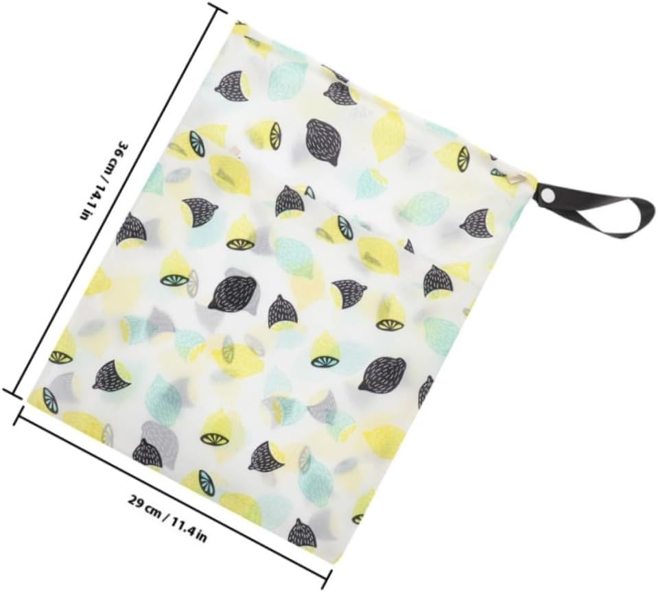4pcs Waterproof Wet Dry Bags for Cloth Diapers, Reusable Zippered Storage Bags with Lemon and Star Prints, Washable Diaper Organizer for Travel, Beach, Gym, and Daycare