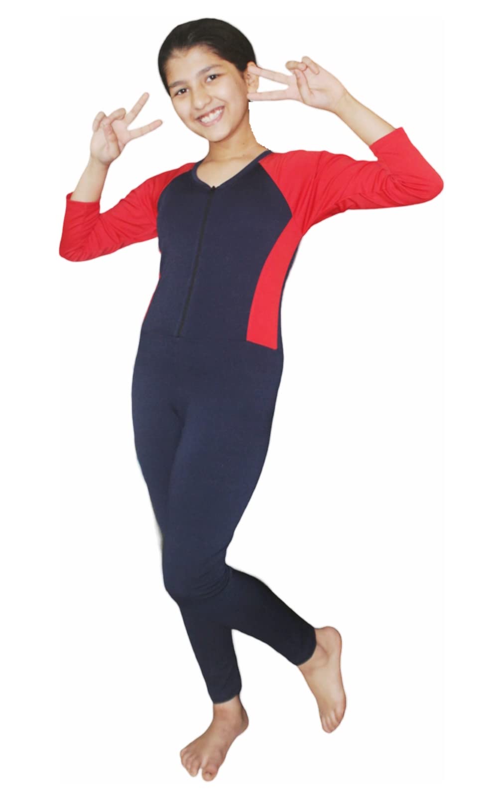 Spandex Regular Fit Printed Full Sleeves Swim Suit for Girls | Swimming Suit | Adjustable, Breathable, Quick Drying Swim Suit for Swimming, Yoga, Gym Waterpark (G-Fullsuit(Red-Blue) 30)-image-33