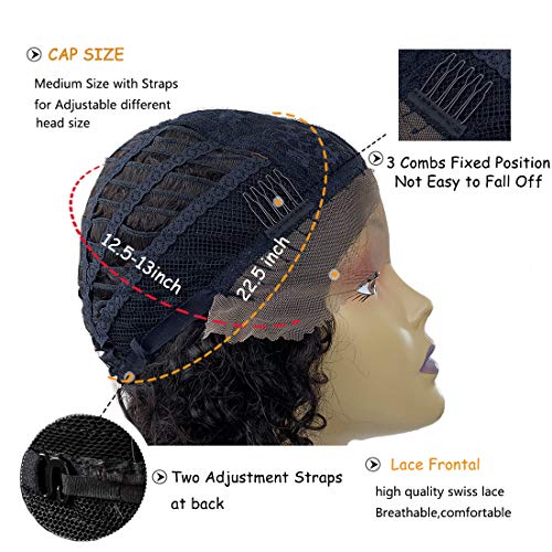Wigenius Short Kinky Curly Human Hair Wigs L Part Lace Front Wigs For Black Women Short Curly Brazilian Human Hair Wigs With Natural Hairline (12Inch Black) #TOP3