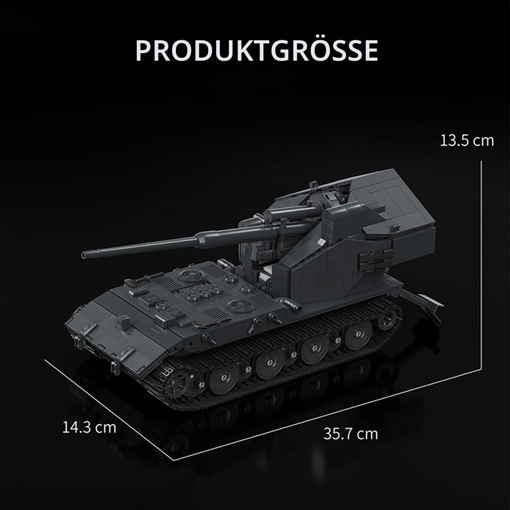 Technik Waffentrager E-100 WT Panzer Bausteine Bausatz, 2036 Teile Militär Deutscher Panzer Konstruktionsspielzeug, WW2 Armee Klemmbausteine Tank Modellbausatz, Geschenk für Teenager und Erwachsene