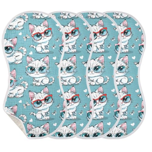Cartoon Kitten Glasses Cotton burping Cloth Good Absorbent spit up Rags for Set of 2, 22x11in3