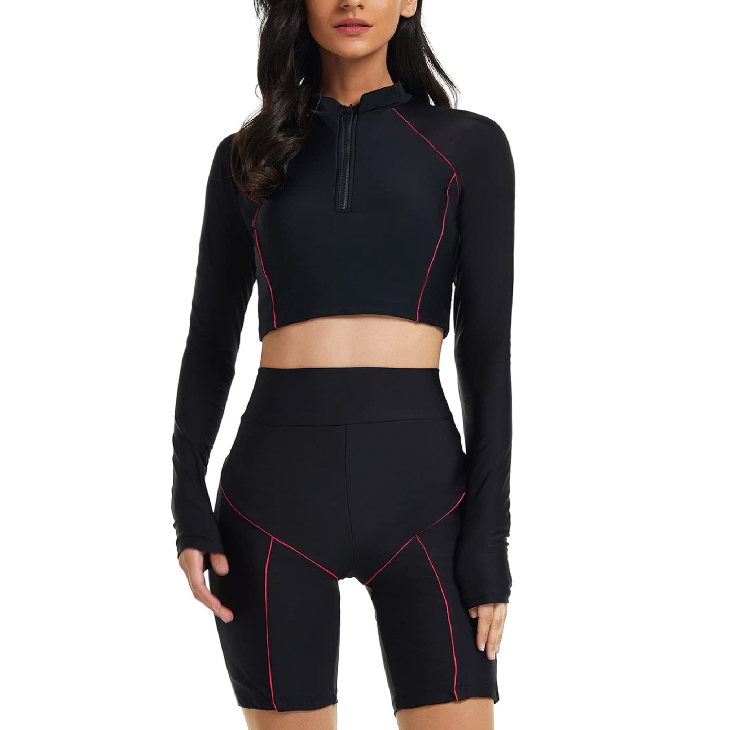 SiySiyRash Guard Women Long Sleeve Bathing Suits Two Piece Swimsuit Athletic Swimwear Bikini Crop Top Tankini UPF 50+