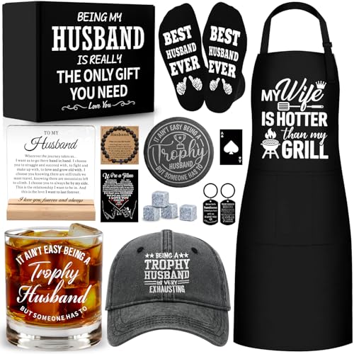 NVTROVI 15 Pcs Husband Whiskey Glass Set, Best Husband Ever Gifts with 11 Oz Whisky Glass Coaster...