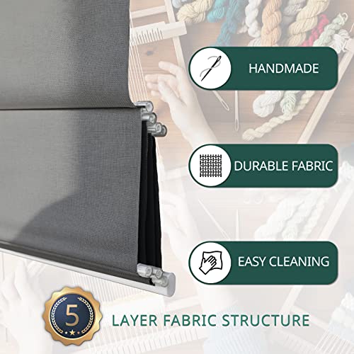 Blankendon Smart Motorized Blinds With Solar Panel Woven Fabric Cordless Blackout Roman Shades For Windows Remote Control Electric Automatic Blinds Compatible With Alexa Google, Dark Gray, 23"W×72"H #TOP1