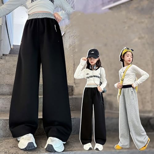 Girl's Wide Leg Sweatpants Elastic Waisted Loose Baggy Pants with Pockets Solid Color Casual Active Joggers4