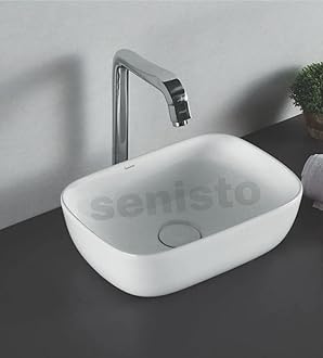 SENISTO Latest Ceramic Wash Basin Countertop Tabletop Bathroom Sink Wash Basin (14 x 10 x 4 INCH) ALEX, Ceramic