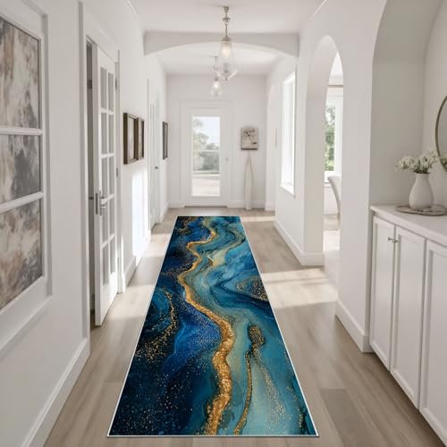 Tapis de passage marbre bleu antidérapant sécurisé lavable - 2