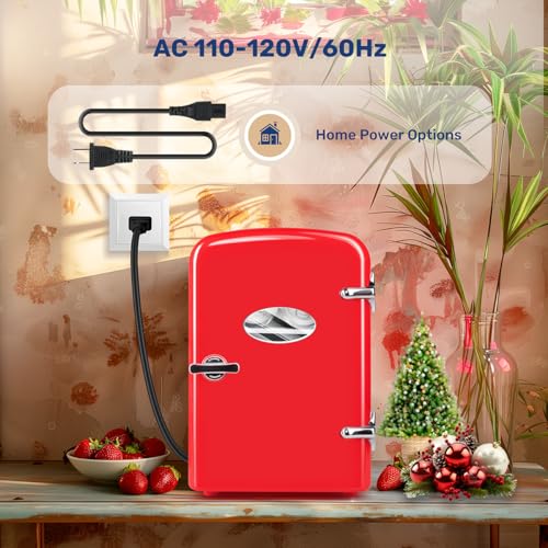 Image of HealSmart 4L Mini Fridge with Observation Window, 6 Can Capacity, Freon-Free and Portable Cooler and Warmer, Cosmetics /Food /Beverage, Red New