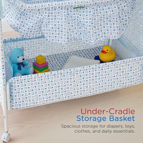 Image of BAYBEE Cradle for New Born Baby with Mosquito Net, Portable Jhula Palna, Foldable Crib, Infant Uyyala with Storage Basket, 360 Locking Wheels (Blue)