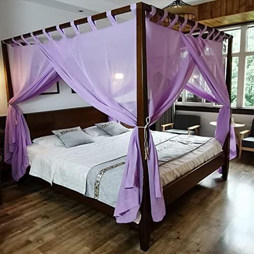 Tingxiu Romantic Purple Customized Modern Linen Princess Four Corner Post Mosquito Net Elegant Bed Canopy Net for Girls Full Queen King Size Bed Bedroom Decoration (Purple, California King)