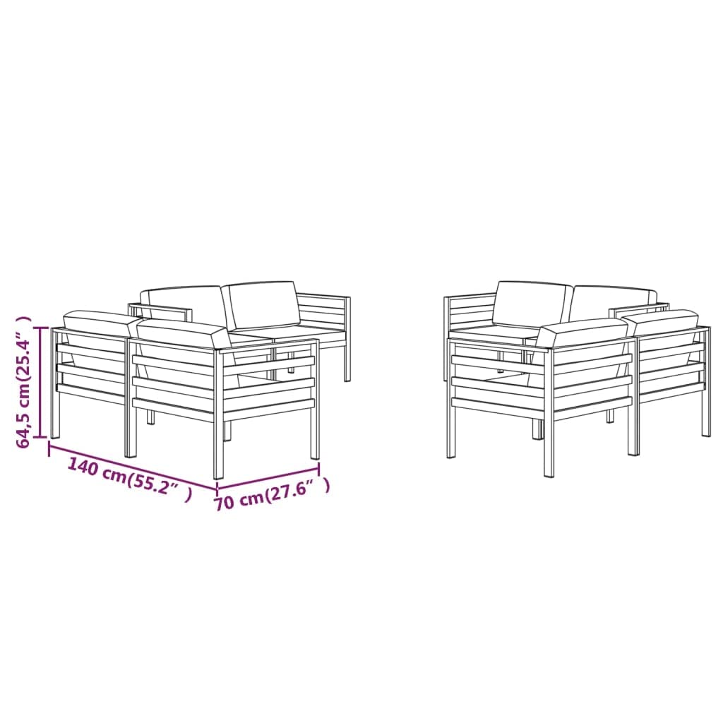 Juego de muebles de jardín modulares de aluminio, antracita, 8 sofás esquineros, incluye cojines de asiento y respaldo, muebles para terraza, porche y jardín