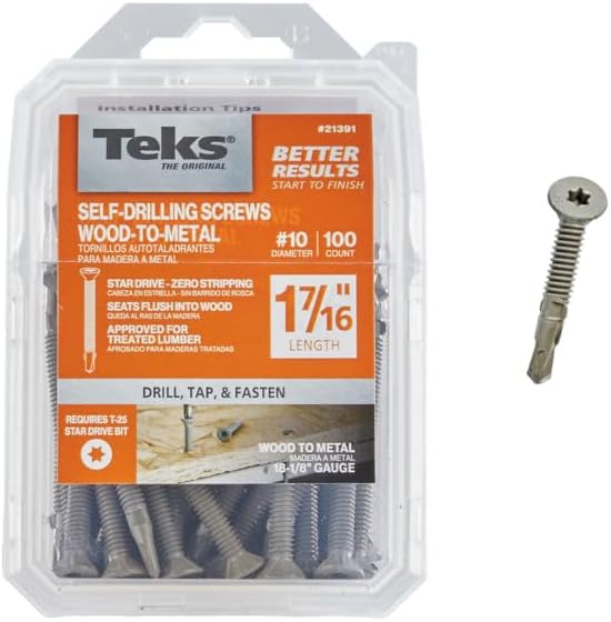 Texcrew Bit Teks #10 x 1-7/16 Inch Wood-to-Metal Self-Drilling Screws, 100PCS, for ...