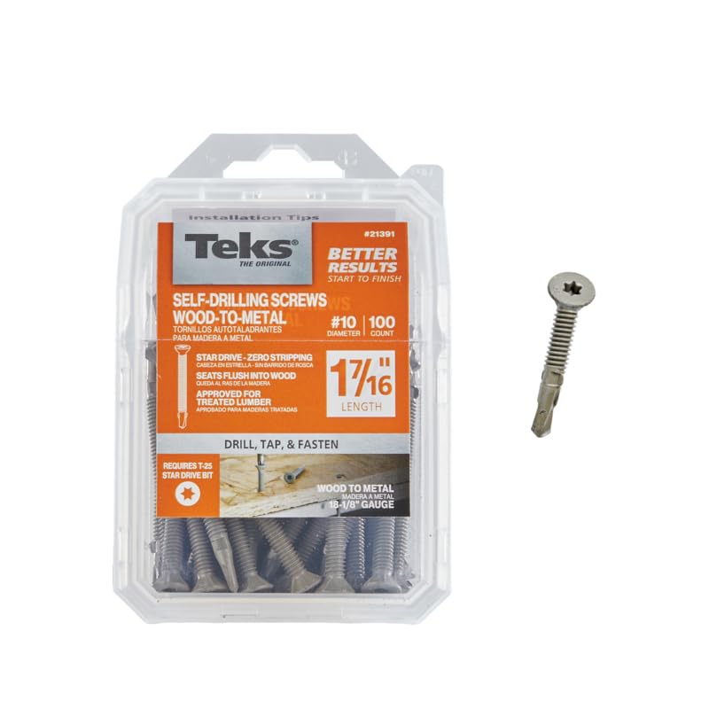 Teks #10 x 1-7/16 Inch Wood-to-Metal Self-Drilling Screws, 300PCS, for Roof/Subfloor Decking, Trailer Beds, & Headers, Rust Resistant Climaseal® Coating, Star Drive, T-25 Bit Sold Separately
