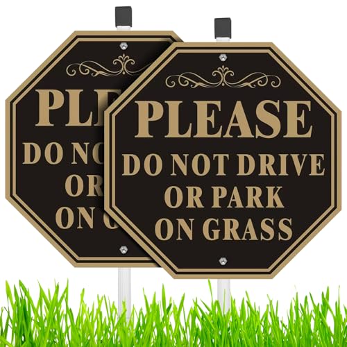 (2 Pack) Do not Drive or Park on Grass Sign 10X10 Sturdy Rust Free Aluminum Metal Signs With 28 Metal Stakes No Parking on Grass Sign Fade Resistant Weatherproof Easy to Mount