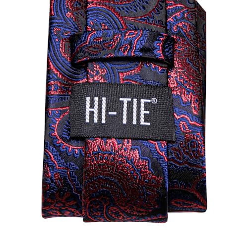 Image of Hi-Tie Paisley Floral Ties Set for Men Silk Mens Stripes Necktie Pocket Square Cufflinks Set Formal Business