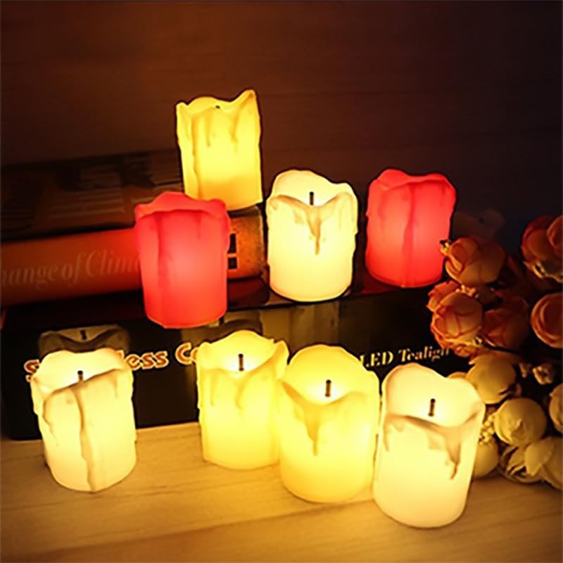 Candele Led Lume di candela a LED, luce da tè rossa e bianca, decorazione for la casa nozze for le vacanze Natale(12PCS,Ivory)