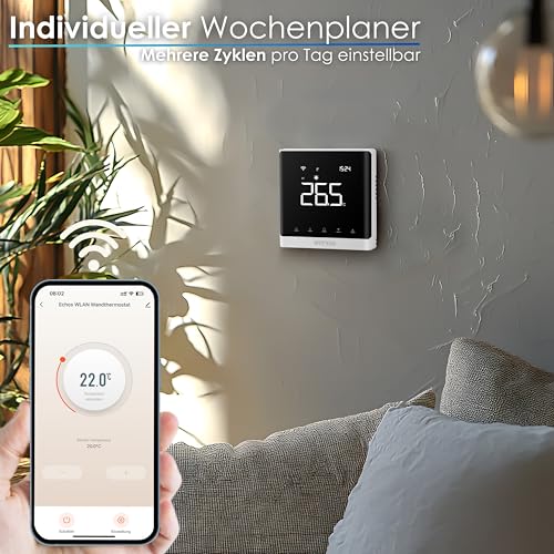 Wandthermostat Heizung Smart Fußbodenheizung WLAN Raumthermostat Über Smartphone Tuya Smart Life Amazon Alexa Google Home steuerbar Thermostat Fußssbodenheizung Programmierbares Raumthermostat