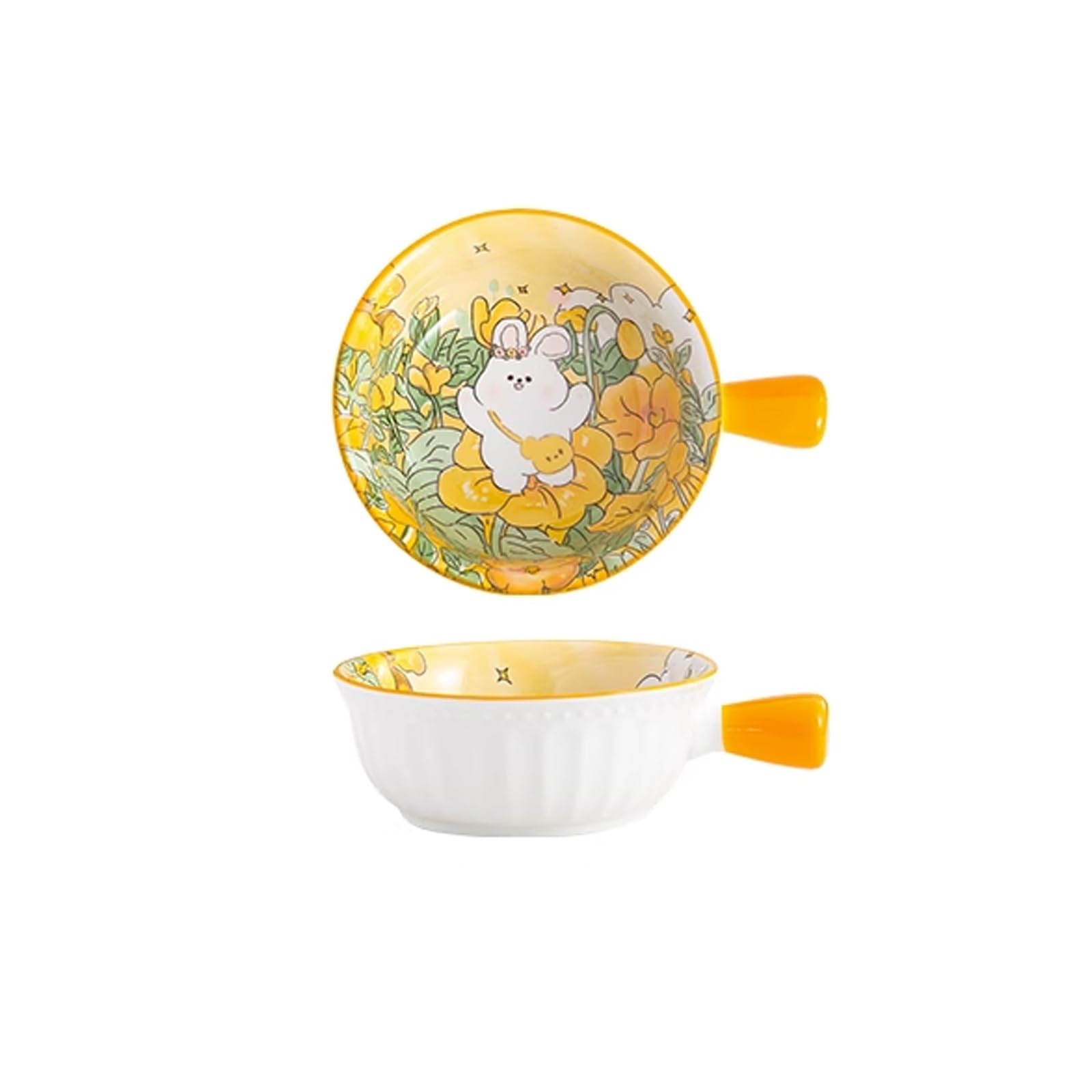 IROEJT Salad Bowls Cute Ceramic Bowl With Handle, Household Personal Tableware, Fruit Salad Bowl, Soup Bowl, Plate, Handle Bowl Kitchen Soup Bowls，3